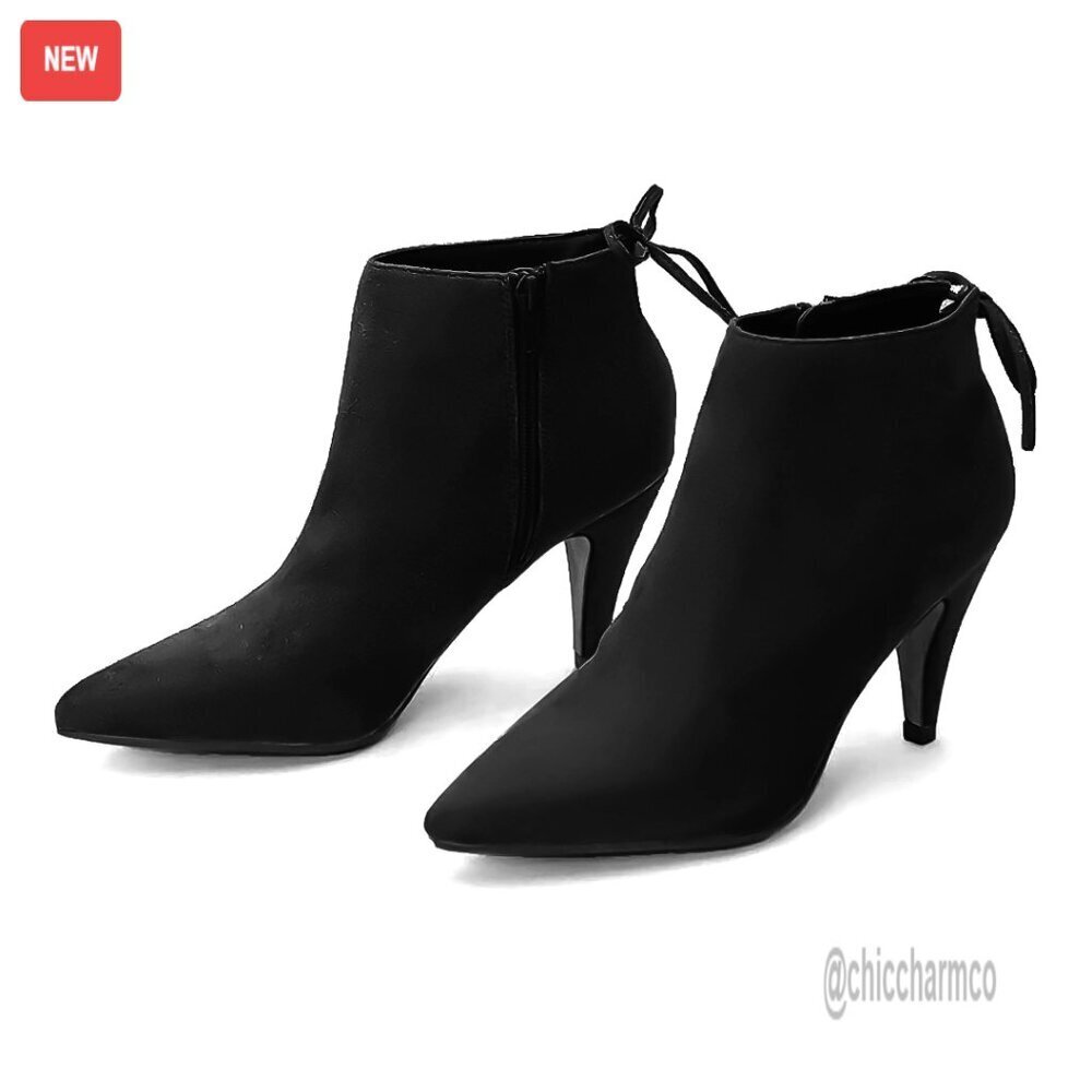 Pointed Toe Ankle Booties with Bow Strap, 2.56 Inch Kitten Heel